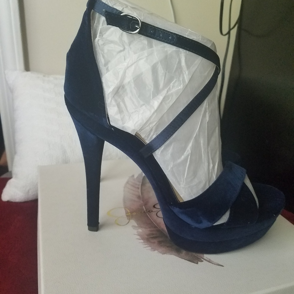 Blue velvet open toe